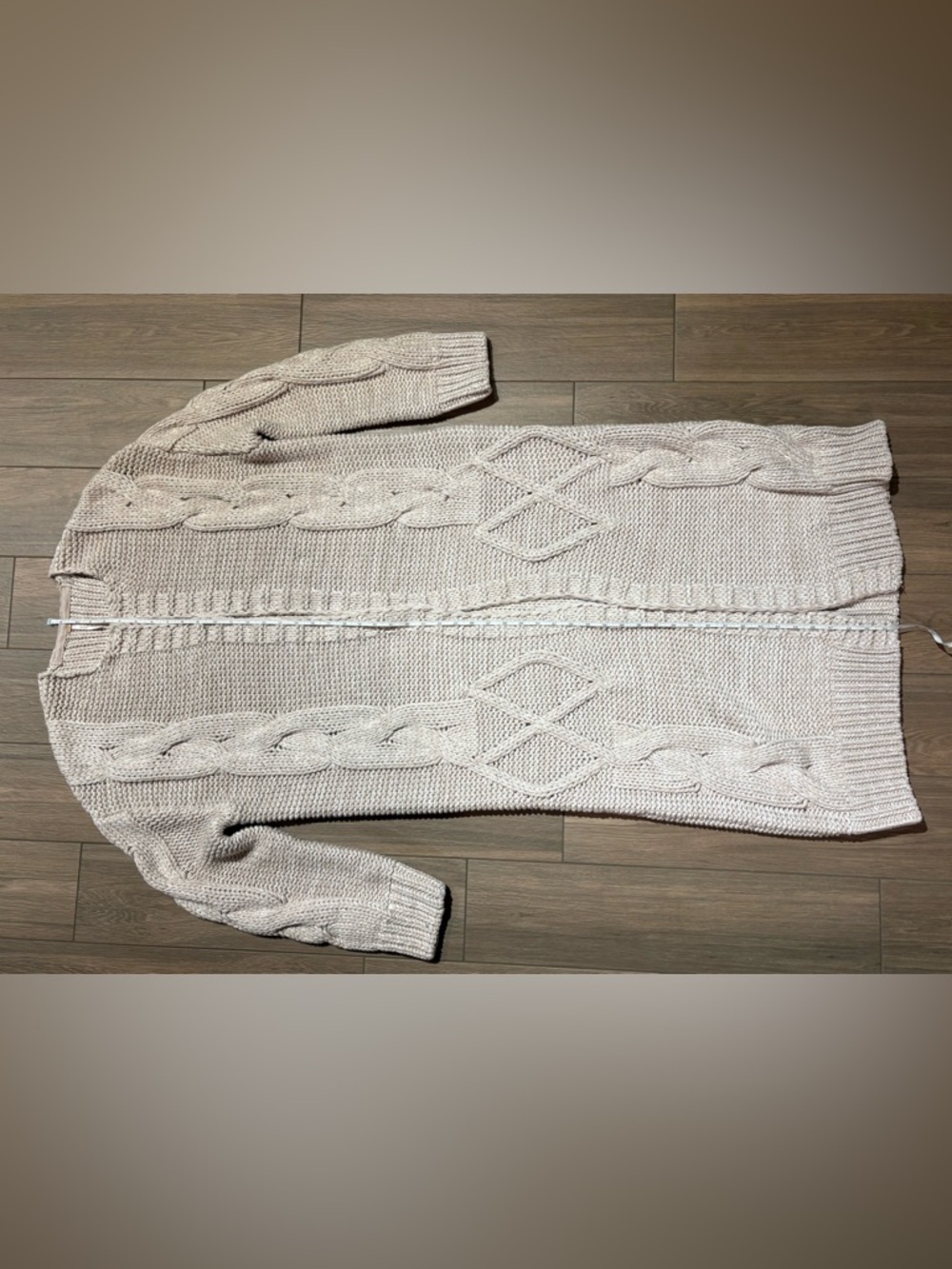 Free People Chunky Cable Knit Long Open-Front Cardigan - Light Pink - Picture 7 of 8